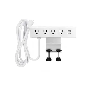 Bande d'alimentation à pince de bureau américaine avec 4 prises et 2 ports USB Bande d'alimentation à pince amovible à montage sur bord de bureau, prise plate de 6 pieds