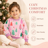 Sweat-shirt de Noël pour enfants rose à manches longues col rond imprimé arbre festif 3-8 ans OEM personnalisé