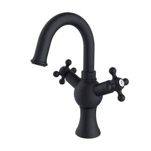 Solid brass two cross handle bathroom faucet classical basin mixer black