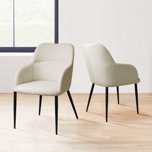 Chaises de salle à manger Kirkasa en <span class=keywords><strong>tissu</strong></span> <span class=keywords><strong>beige</strong></span> moderne avec pieds en métal <span class=keywords><strong>noir</strong></span> pour appartement, cuisine, club et salon, meubles de maison - Product Image 2
