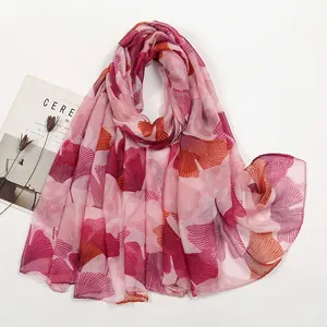 Fashion Digital Printing Cotton Voile Shawls Scarf For Women High Quality Scarves 2024