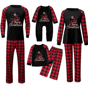 Promo Musim Dingin Pakaian Keluarga Katun Wanita Pria Anak Bayi Setelan Piyama Natal Set Piyama Nyaman - Product Image 1