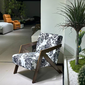 Sillón de Madera Maciza de Estilo Americano y Europeo de Mediados de Siglo. Silla para Sala de Estar con Cubierta de Lino, Estilo Mid-Century Lichade - Product Image 2