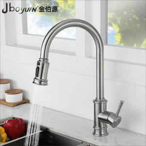 Jboyun Kitchen Faucet 304 Stainless Steel Single Handle Pull Out <b>Spray</b> Deck <b>Mounted</b> European Style - Product Image 1