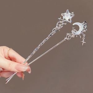 Horquillas de metal con borlas para mujer, estilo chino, con piedra lunar, joyería retro elegante para el cabello - Product Image 1