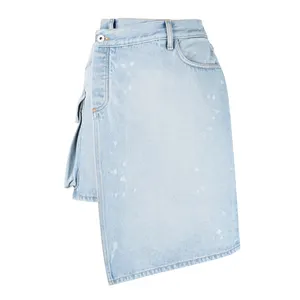 卸売ハイウエスト非対称3Dポケットスカート女性パネルデニムミニスカート