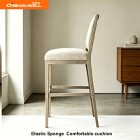 Tabouret de bar contemporain de luxe en chêne massif et tissu, chaise haute rembourrée épaisse pour îlot de cuisine, hôtel, café