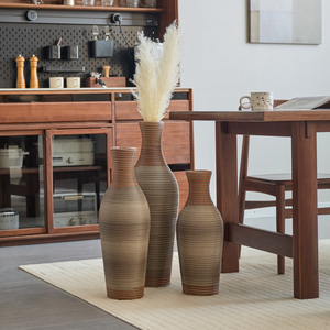 Set di 3 vasi decorativi da terra in rattan PVC intrecciato a mano, colore marrone, imitazione rattan pura fatta a mano per la casa in stile rustico. - Product Image 4