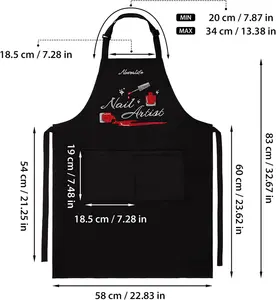 모조 다이아몬드로 개인화 된 보호 앞치마 네일 기술자 매니큐어 사용자 정의 남여 공용 앞치마 2 포켓 조정 가능한 매니큐어