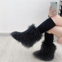 Chaussons d'intérieur en fausse fourrure moelleuse pour femme, style mode, design de créateur, hiver, fourrure, bottes de neige en peluche