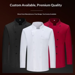 Vêtements <span class=keywords><strong>de</strong></span> chef pour hommes pour le commerce extérieur transfrontalier, vestes à double rangée, couleur unie, manches longues ou courtes, logo <span class=keywords><strong>personnalisé</strong></span> en relief - Product Image 3