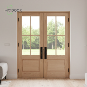 Evler İçin Camlı, Ses Geçirmez, İşlenmiş Ahşap Ön Giriş Çift Kapılı, Özelleştirilmiş Maun Meşe Çam Masif Ahşap Dış Kapı - Product Image 4
