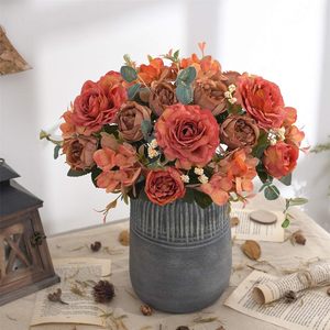 Bouquet d'hortensias décoratifs, fausses fleurs de camélia pour la maison, la table du salon, fleurs artificielles, fausses pivoines, fleurs en soie - Product Image 4