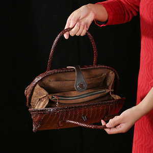 Handmade Bamboo Woven Women's Handbag Half Moon Shape Eco Friendly Wedding Crossbody Bag 1-1.9l Two Handles - Product Image 4