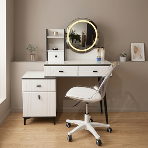 Table de maquillage moderne avec miroir éclairé et tiroirs de rangement pour meubles de chambre - Product Image 4