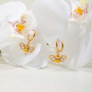 <b>Bee</b> Drop Earrings Gold Plated Zircon Insect Design Stainless Steel For Women <b>Gift</b> Jewelry - Product Image 4