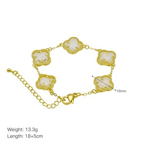 Pulsera de Trébol de Cuatro Hojas Colorida Chapada en Oro de 18K, Dije de Latón y Cobre, Cadena Fina de Moda, Pulseras y Brazaletes de Joyería para Mujer - Product Image 6