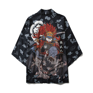 Kimono de mode japonaise Harajuku 2023, blanc et noir, cardigan pour hommes et femmes, chemisier Haori <span class=keywords><strong>Obi</strong></span>, vêtements asiatiques, samouraï - Product Image 2