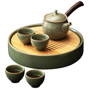 Juego de té de cerámica con tetera y cuatro tazas, diseño minimalista para uso doméstico, bandeja para té de burbujas seco con función de almacenamiento - Product Image 5