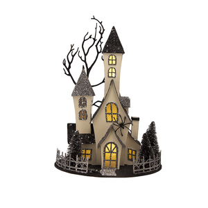 Casa Embrujada Iluminada de Cartón, 10x8.3x13.5 Pulgadas, Negra y Beige, Decoración de Mesa para Halloween, Funciona con Pilas - Product Image 3