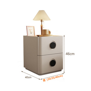 Mesita de Noche de Madera Maciza Color Crema, Lacada, con Cajones, Mueble de Almacenamiento para Dormitorio, Diseño Moderno y Minimalista - Product Image 2