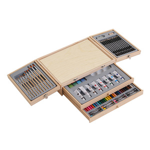 Set de arte de 82 piezas en caja de madera con pinceles, pinturas y crayones para niños, regalo para dibujar - Product Image 3