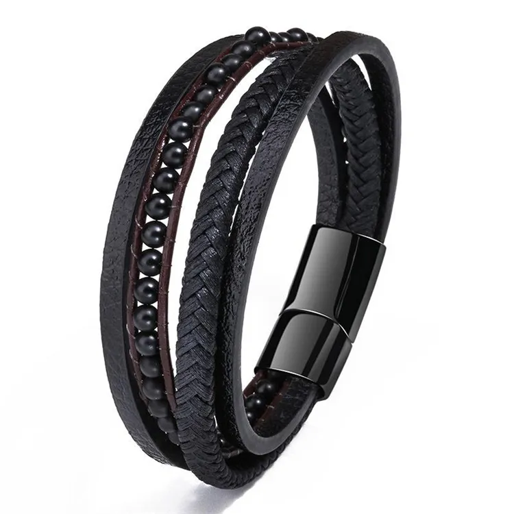Wholesale Jewelry Unisex Male Mens Black Plating Wrist Matt Agate Bracelets Designs