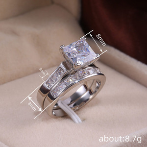 Women's Square Cut Cubic Zirconia Ring <b>Set</b> White Gold Geometric Wedding <b>Gift</b> Jewelry Valentine'S Day - Product Image 4
