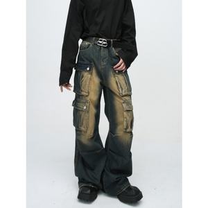 Jeans de travail pour hommes, multi-poches, patchwork, design rétro américain vintage, tendance - Product Image 2