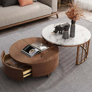 White Marble Coffee Table with Walnut Wooden <b>Storage</b> Table Perfect Combination for Your Living Room Hotel <b>Drawing</b> Room Furniture - Product Image 5