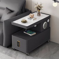 Mesa Auxiliar Inteligente Moderna de Lujo, de Madera, con Carga Inalámbrica LED, Cajón, Altavoz, para Sala de Estar, Dormitorio, Diseño Giratorio y Móvil