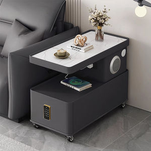 Table d'appoint intelligente de luxe moderne en bois avec tiroir de chargement sans fil haut-parleur canapé salon chambre à coucher sur roues meubles design - Product Image 4