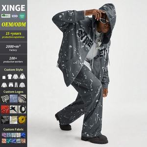 Conjunto de Dos Piezas Estilo Hip Hop Vintage para Hombre, Sudadera con Cremallera y Pantalones Deportivos, Impresión Digital Directa de Letras, Estilo Casual Urbano para Otoño - Product Image 1