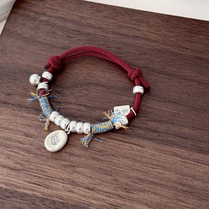 999 Pure Silver Handmade <b>Red</b> Rope <b>Bracelet</b> With Chinese Fu Charm Unisex Everyday Wear - Product Image 4