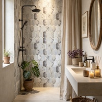 Mosaïque de pierre rose fumée à plumes naturelles, pour douche et crédence de salle de bain, décoration murale de magasin