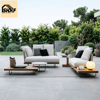 Ensemble de canapés de jardin en rotin tressé moderne, mobilier d'extérieur modulaire sectionnel, table basse, chaise longue, villa, resort, terrasse, cour