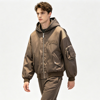 Blouson Bomber Court MA1 Cleanfit pour Homme, Blouson de Vol Rembourré à Capuche Superposé, Fermeture Éclair, Streetwear, Nylon/Coton, Ourlet Côtelé, Chaud pour l'Automne