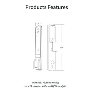Poignée de porte intelligente avec reconnaissance faciale 3D et empreinte digitale, 20 langues, en alliage d'aluminium, avec caméra - Product Image 6