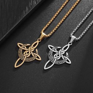 Collier en acier inoxydable avec nœud de lune croissante pour femmes et hommes, amulette porte-bonheur, collier celtique, bijoux - Product Image 1