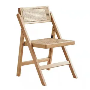 Складное кресло из ротанга в скандинавском стиле, простой обеденный стул из массива дерева