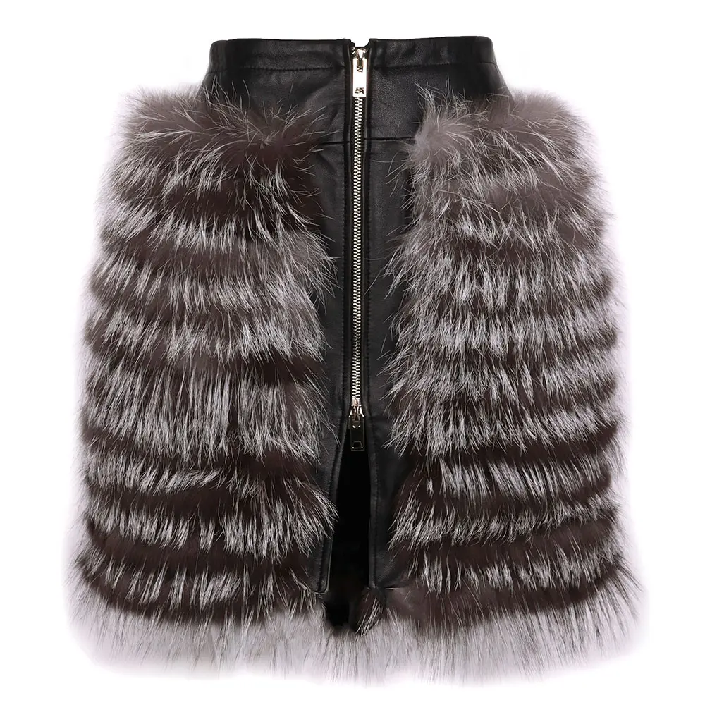 2022 Autumn New Real Leather Skirt Women Real Fox Fur Skirt Ladies