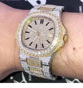 Montre-bracelet pour homme en acier inoxydable avec quartz, diamant Moissanite VVS, forme artistique, détails lumineux, fabrication distinguée, haute valeur - Product Image 2