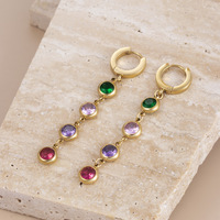 Prism Spectrum Round CZ Boucles d'oreilles pendantes en acier inoxydable léger hypoallergénique CZ Drop