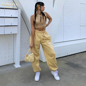 Clacive Otoño Invierno Hip Hop pantalones de chándal pantalones de algodón elástico cintura deportivo amarillo Mujer Pantalones - Product Image 3
