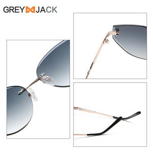 Gafas de sol sin marco Greyjack Cat Eye, gafas de sol de metal dorado UV400, ligeras, a la moda, para mujer, G053 - Product Image 1