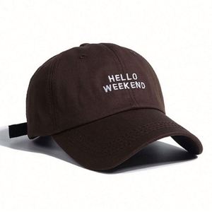 หมวกแก๊ปปักลาย Hello Weekend สีเบจ สำหรับฤดูร้อน ขายส่ง หมวกเบสบอลแบบ unisex สั่งทำได้ สำหรับผู้หญิง - Product Image 3