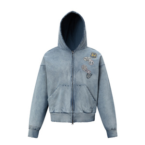 Sudadera con Capucha para Hombre, Diseño Desgastado a la Moda, Corte Regular y Amplio, Estilo <span class=keywords><strong>Cardigan</strong></span>, Tejido de Algodón de 380G, Estampado de Corazón - Product Image 1