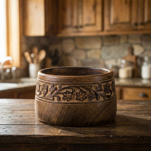 Bol en bois sculpté à la main, design floral chinois traditionnel, pour servir des aliments, offrir en cadeau - Product Image 4