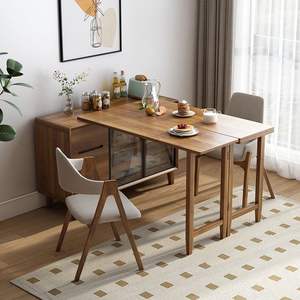 โต๊ะอาหารพับได้พร้อมตู้ข้างในตัว สไตล์จีน หน้าไม้ทรงสี่เหลี่ยมผืนผ้า สำหรับ 4 ที่นั่ง ขยายได้ ใช้ในห้องครัวและห้องนั่งเล่น - Product Image 5