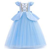 Deluxe-Inspirierte Blaue Schmetterlinge Prinzessinnen-Kollektion Puffärmel Pailletten Fantasie-Verkleidung Cendrillon-Kleid TV- & Film-Kostüme
